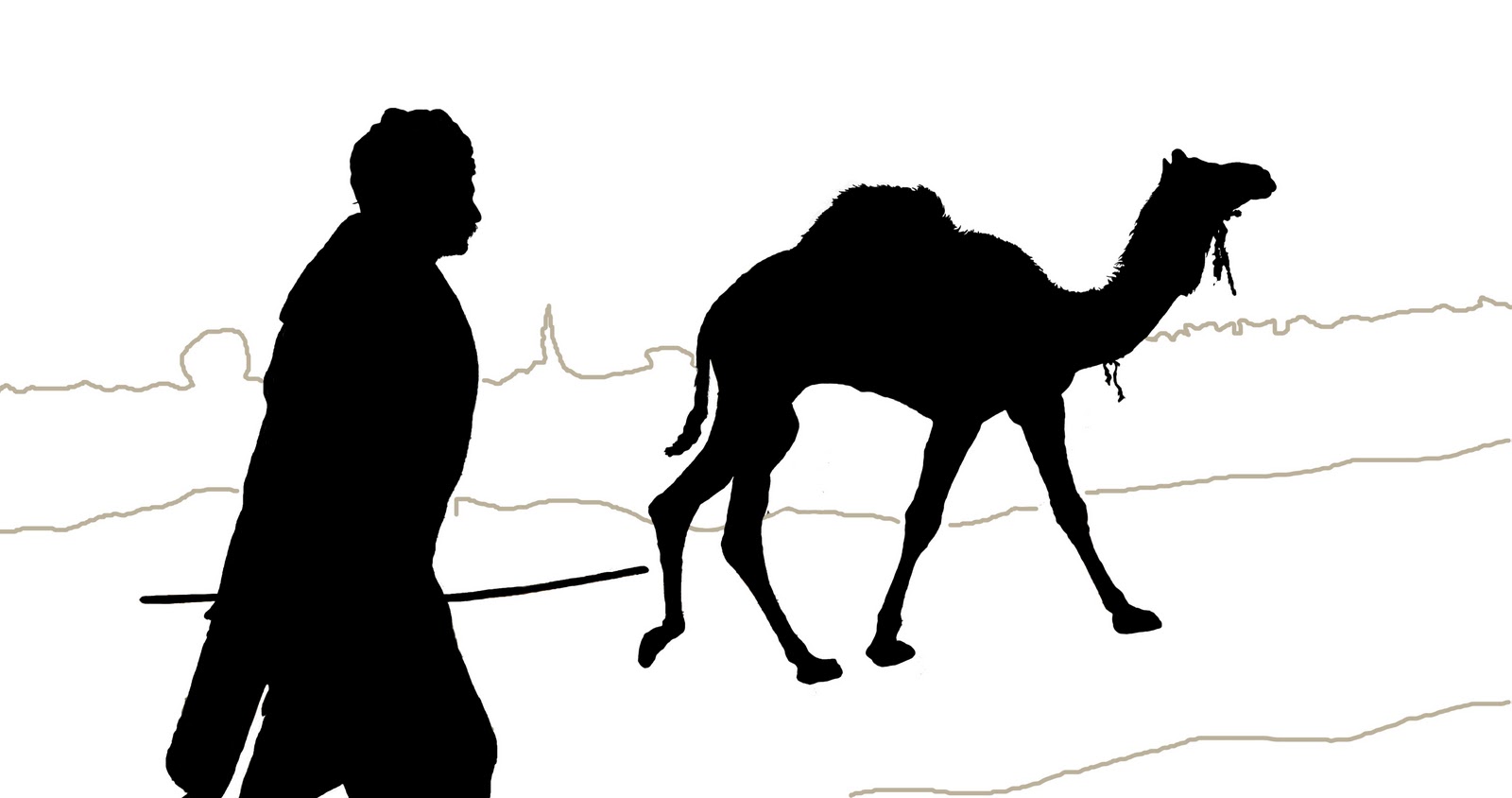 Stock Pictures: Man with camel - photograph and silhouette