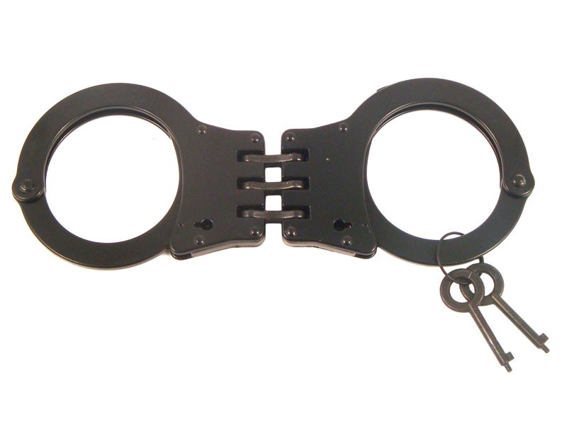 Double Lock Stainless Steel Hinged Handcuffs Black