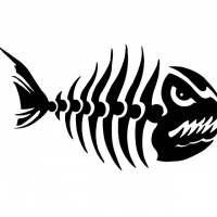 Angry black-ink fish skeleton tattoo design - Tattooimages.biz