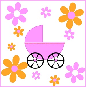 Baby Carriage Clipart Image - Pink Floral Baby Graphic With Carriage