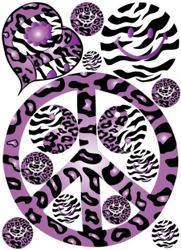 60s Purple Leopard Cheetah And Zebra Print Peace Sign Wall Decals