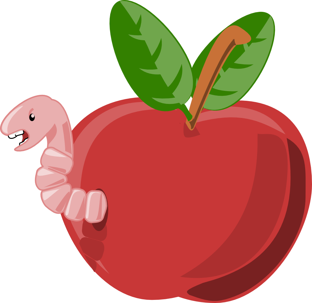 Apple with word apple and worm clipart