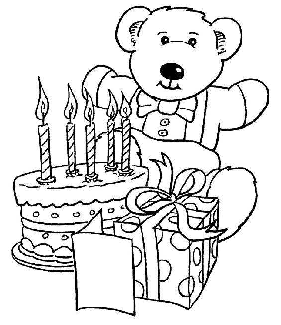 bear happy birthday coloring page for kids : - Coloring Guru