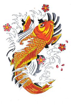 Koi fish tattoo, Yellow and Art