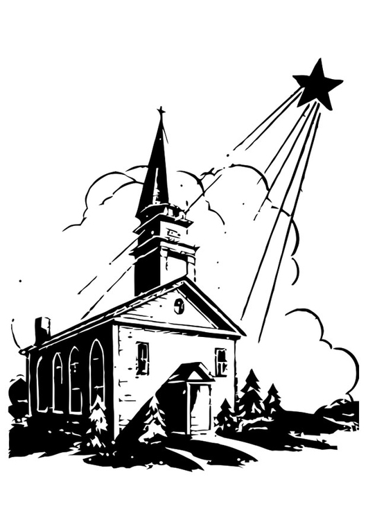 Coloring page church with christmas star - img 20348.