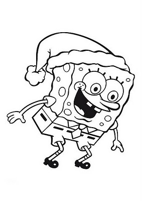 Spngebob with Santa Hat Coloring Pages >> Disney Coloring Pages