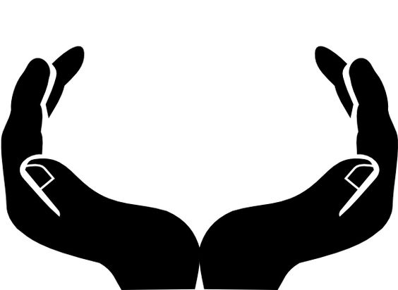 Open praying hands clipart black and white