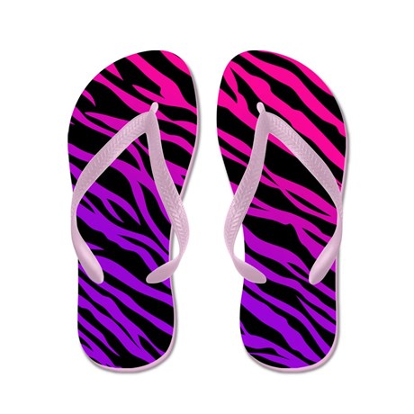 Pink And Purple Zebra Pattern Flip Flops by Walela