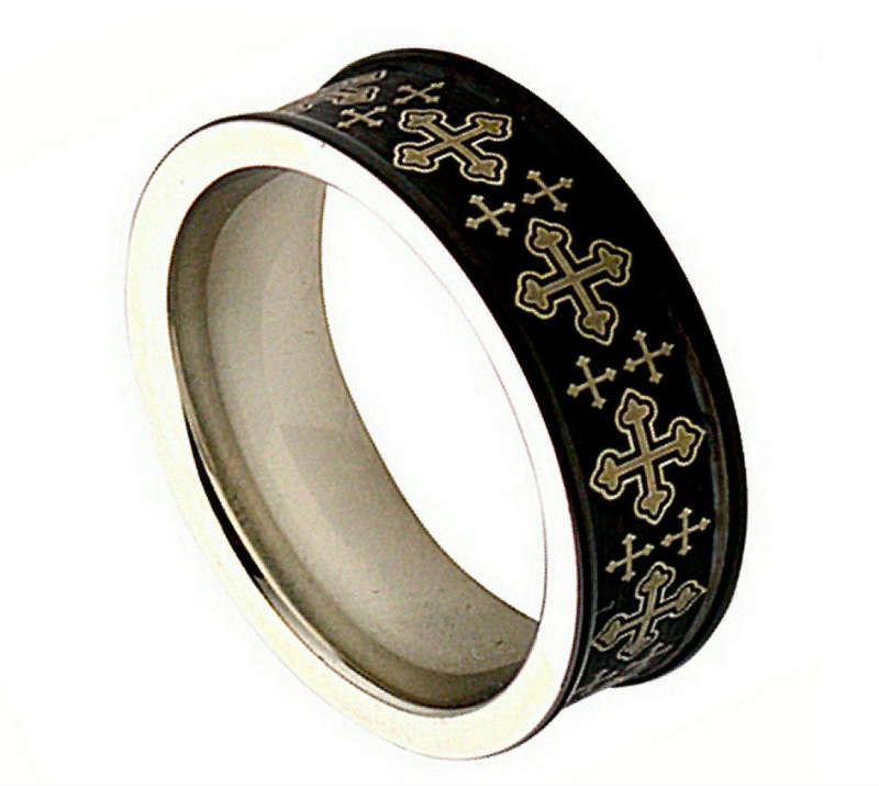 Cobalt 8mm ring with black cross decorations at Time Exchange