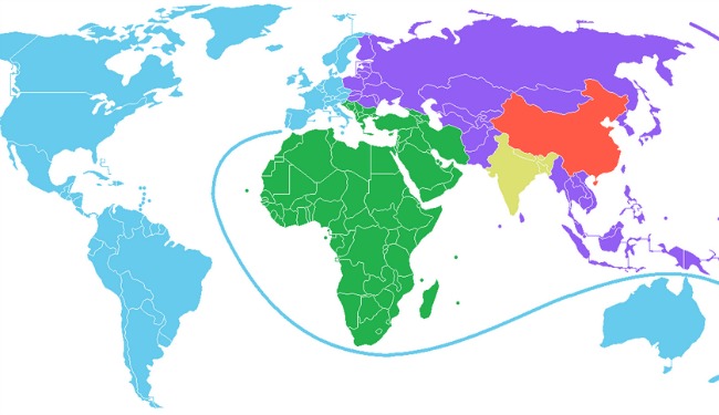 World map showing areas with the same population as China | 22 Words