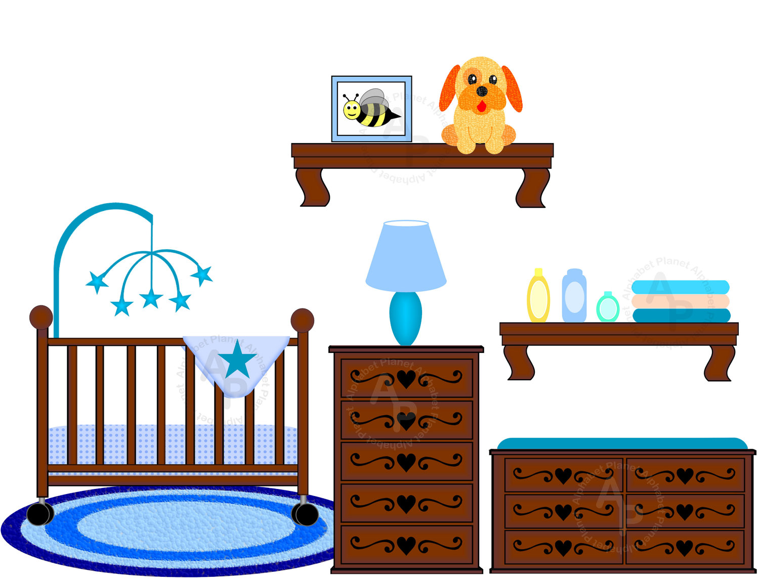 Baby boy Nursery Crib Changing table digital by SugarPieStudio2