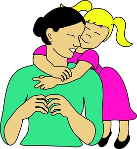 Mother And Daughter Clipart Image - Little Girl Hugging Her Mom