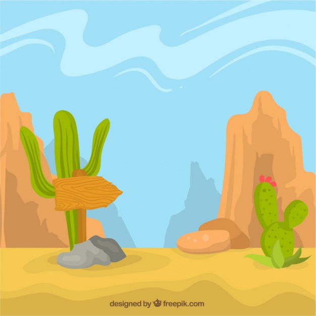 Desert background with cactus and rocky mountain Vector | Free ...
