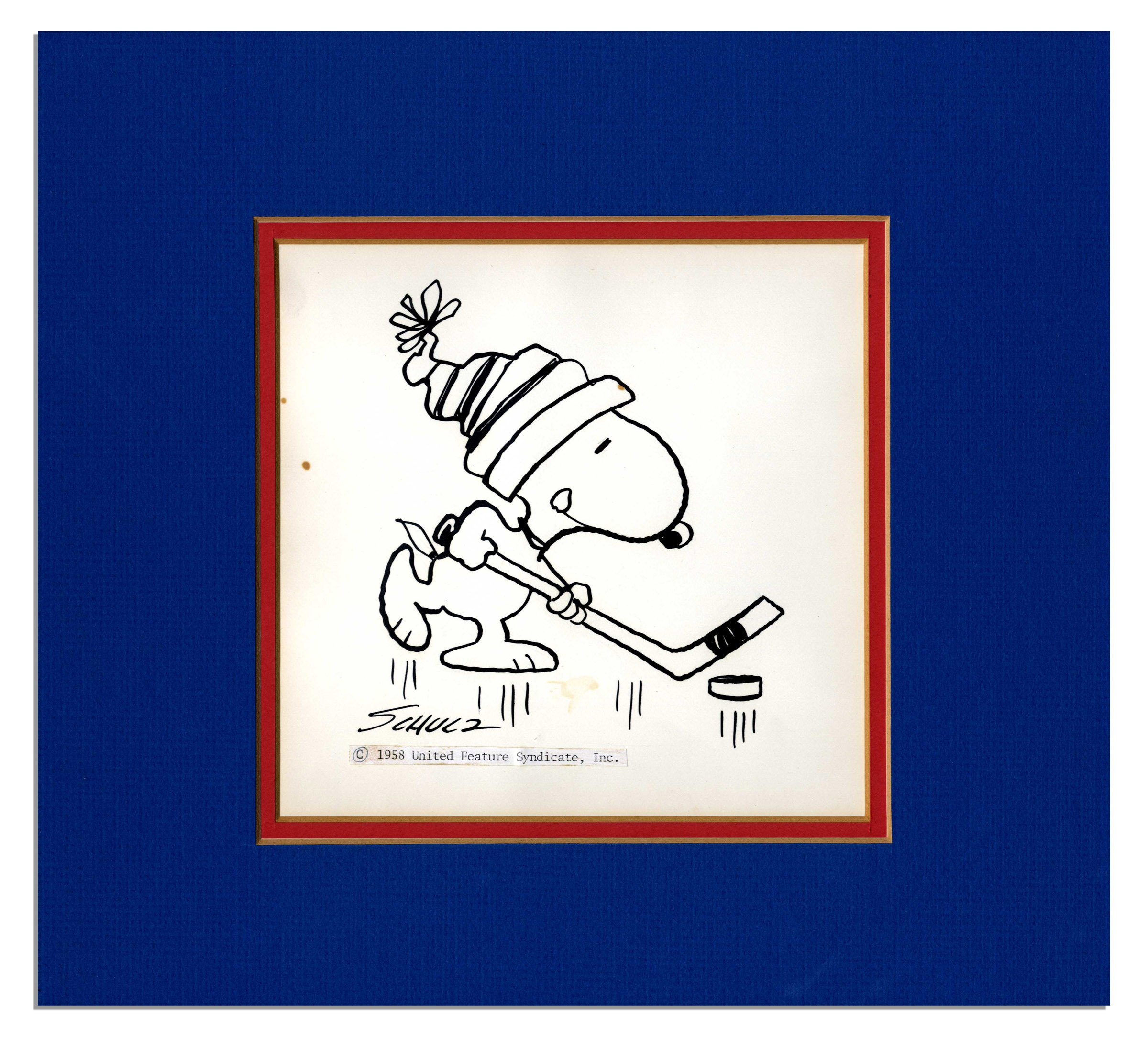 Lot Detail - ''Peanuts'' Sketch of Snoopy Playing Hockey -- Large ...