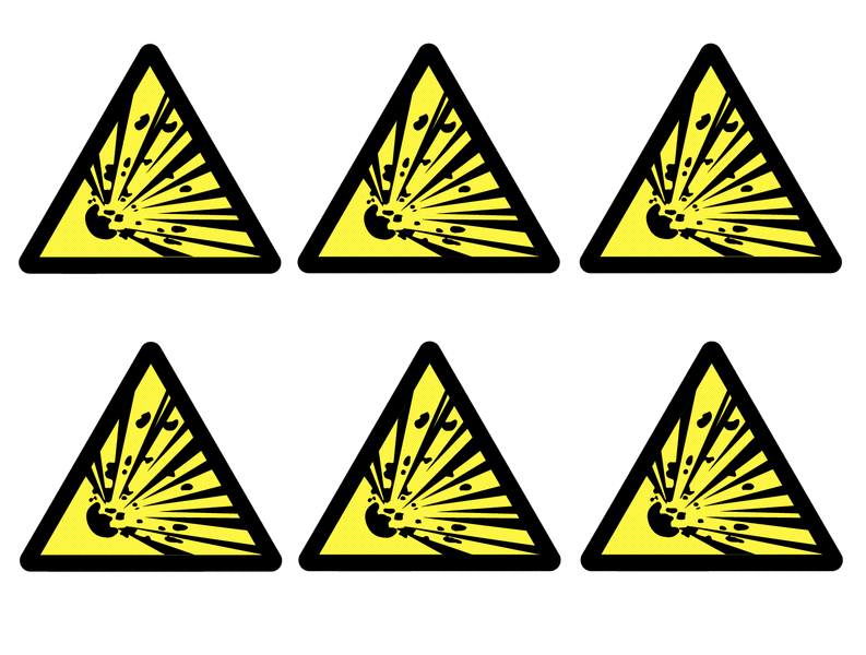 Beware Explosive Material Symbol Sheet of Vinyl Labels | Seton UK