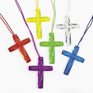 Lot of 48 Plastic Bright Color Crystal Cross Necklaces ...