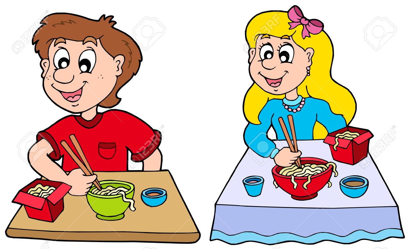 Eating chinese food clipart