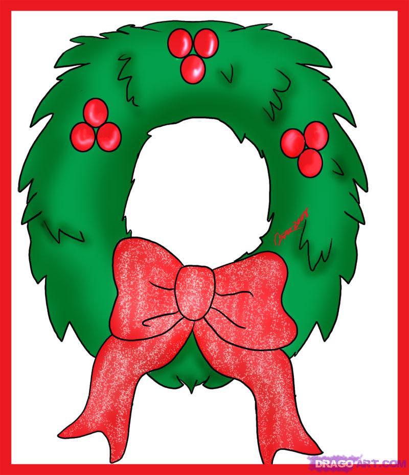 How to Draw a Simple Christmas Wreath, Step by Step, Christmas ...