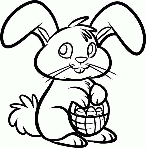 A Cute Easter Bunny Holding an Easter Basket Coloring Page ...