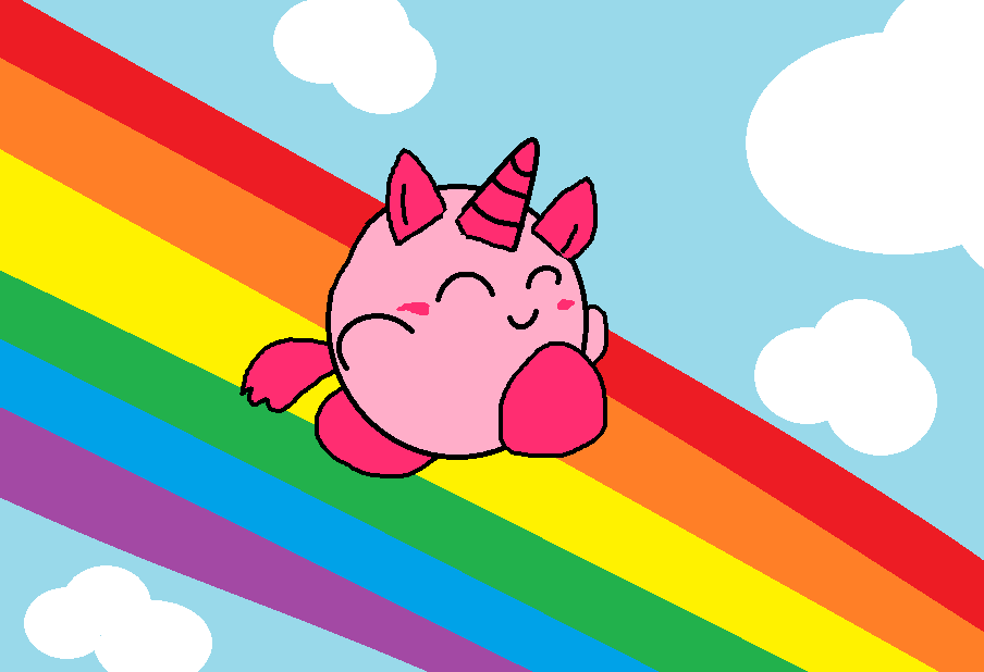 Pink Fluffy Unicorn Kirby Dancing On Rainbows By ... - ClipArt ...