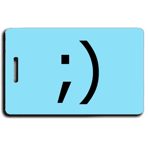 Wink Emoticon Luggage Tag ;) Light Blue