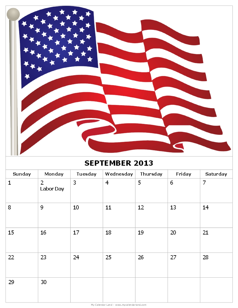 September 2013 Calendar - My Calendar Land