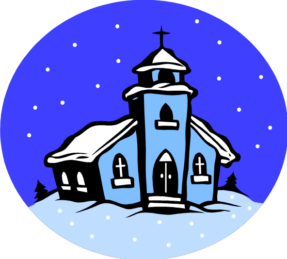 January winter scene church clipart