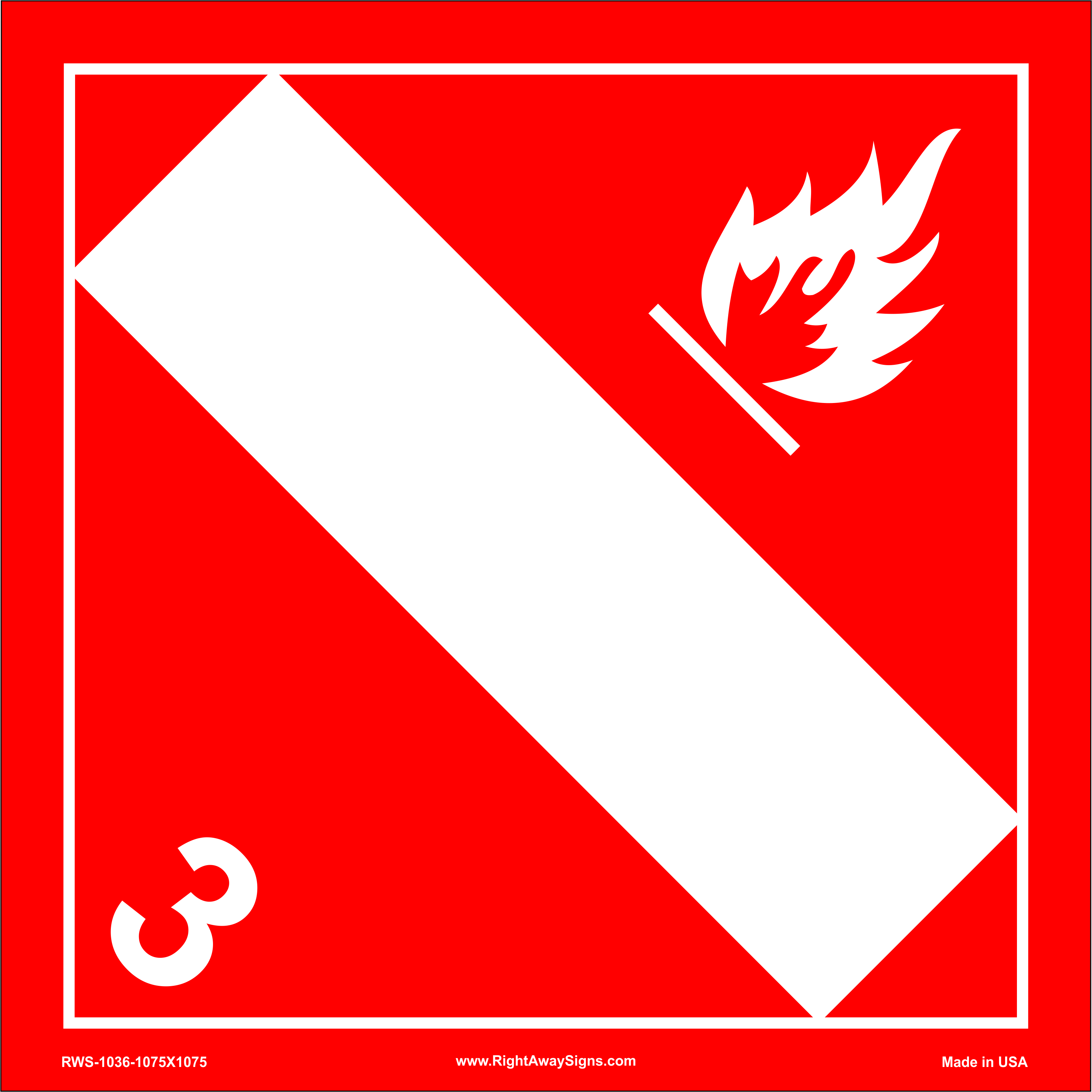 DOT Placard Sign - Hazard Class 3 - Flammable - Blank - Right Away ...