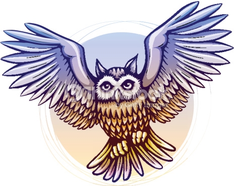 Flying Cartoon Owl With Color Wings Vector Art | Thinkstock
