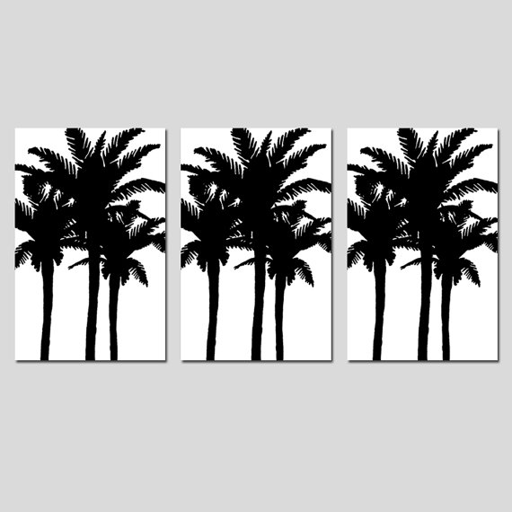 Modern Palm Tree Silhouette Trio Set of Three Large by Tessyla