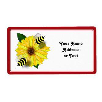 Wedding Labels - Cartoon Honey Bees Meeting On Yellow Flower