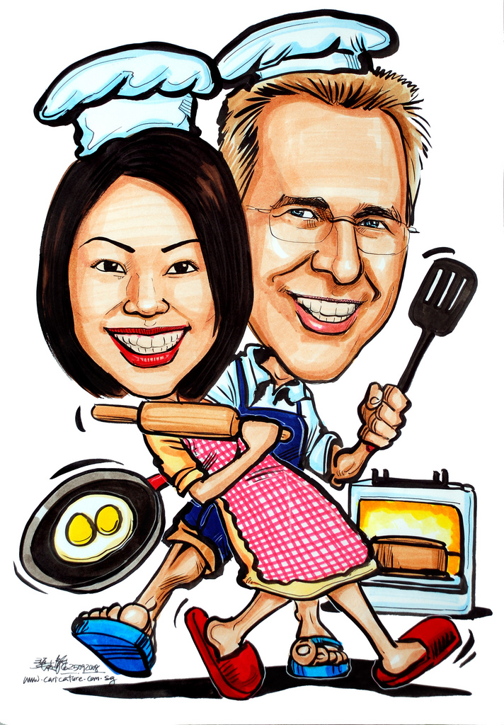 Couple caricatures - chef cooking | www.caricature.com.sg ww… | Flickr