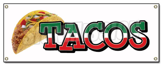 TACOS BANNER SIGN taco stand cart mexican signs mexico burrito ...