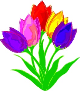 Tulips Clipart Image - Group Of Watercolor Style Tulip Flowers