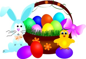 Easter Clipart Image - Easter Bunny, Easter Basket, a Chick, and ...