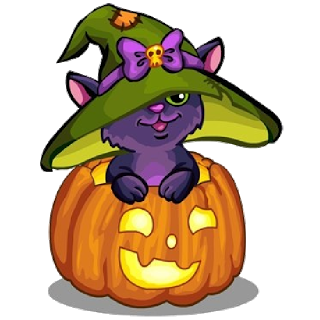 Cat With Pumpkin - Halloween Cartoon Clip Art