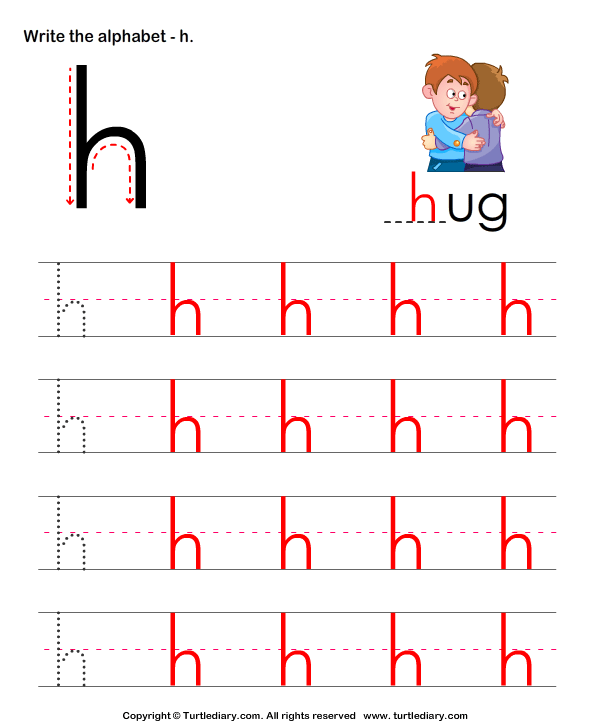 Lowercase Alphabet Writing Practice H Worksheet - Turtle Diary