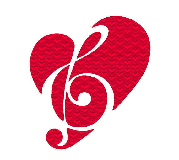 Treble Clef Heart Embroidery Machine Design by OCDEmbroidery