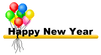 Balloon clip art of a group of balloons with Happy New Year titles.