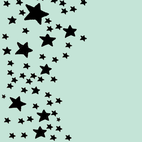 Paper Moon Collection - Black Mint Green Star Border fabric ...