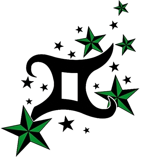 Gemini Tattoo With Green Stars Design | Tattooshunt.com