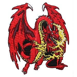 Fire Breathing Dragon Embroidered Iron On Patch: Clothing