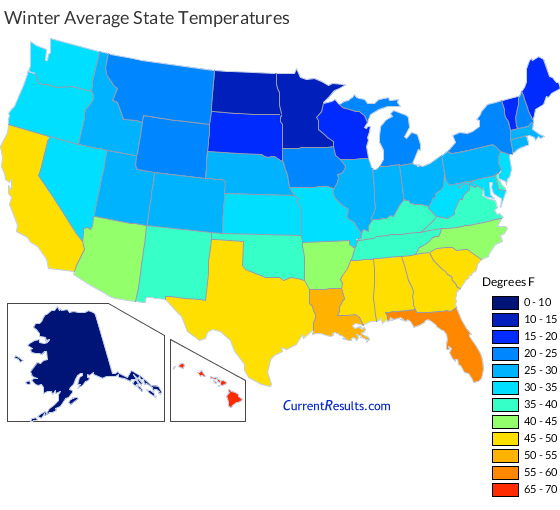 USA State Temperatures Mapped For Each Season - Current Results