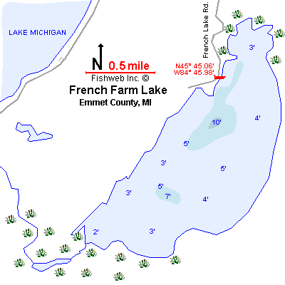 French Farm Lake Map Emmet County Michigan Fishing Michigan ...