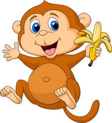 Cute monkey cartoon eating banana stock vector