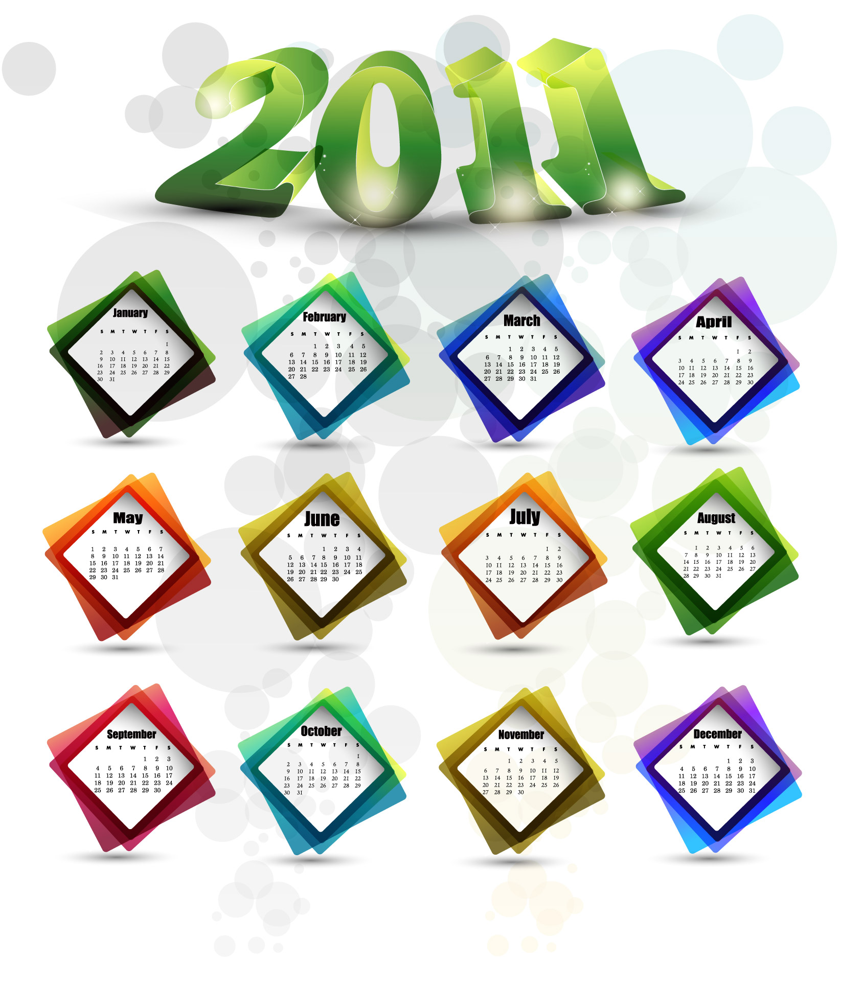 Beautiful 2011 calendar template vector Free Vector / 4Vector