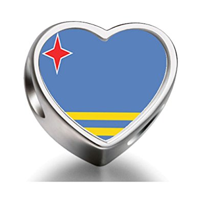 Amazon.com: FERVENT LOVE Aruba flag Heart Photo Charm Beads for ...