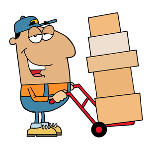 Moving Clipart Image - Moving Man with Boxes on a Dolly