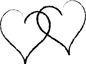 Two Hearts Clipart Image - Two hearts as one in black and white
