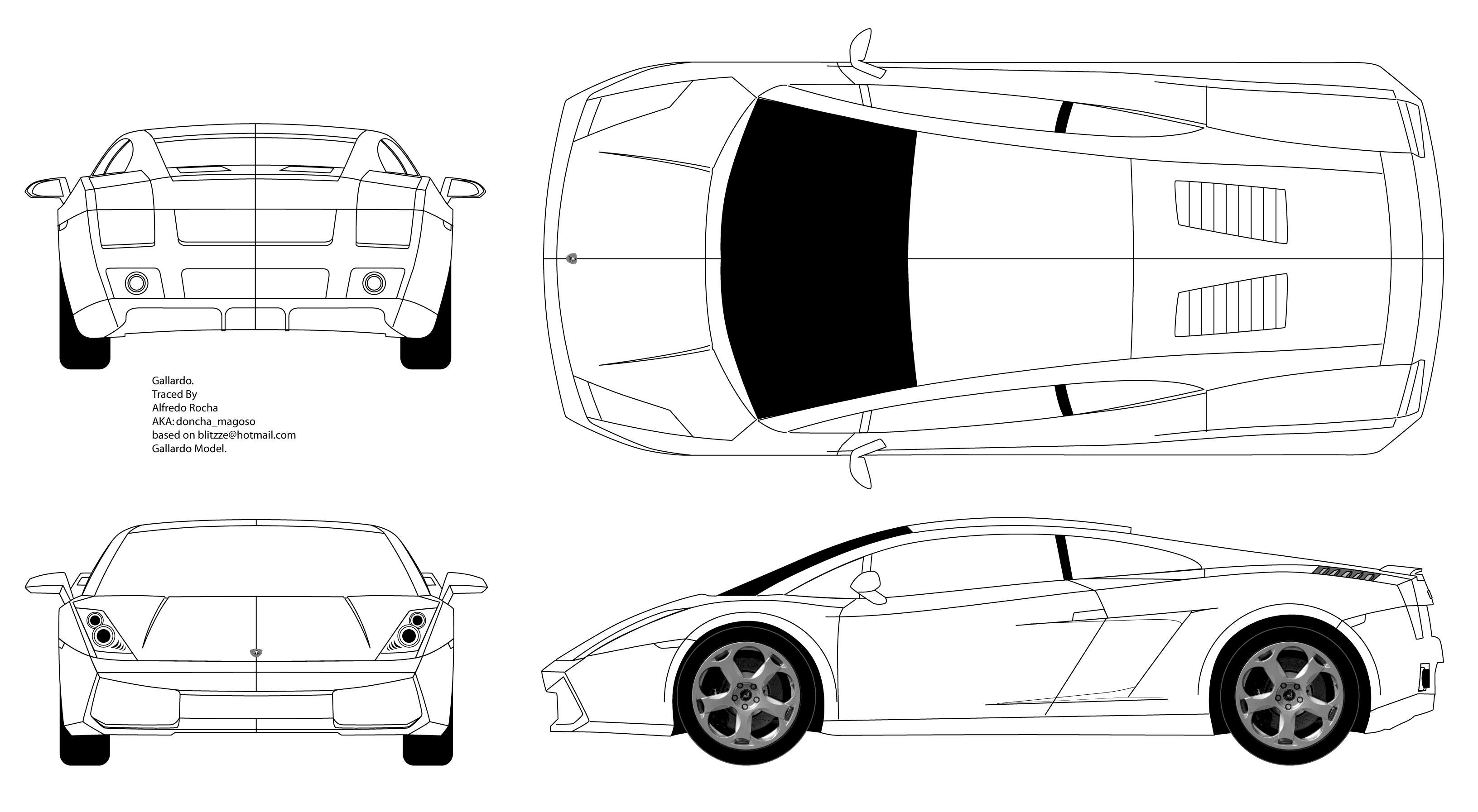 2006 Lamborghini Gallardo Coupe blueprints free - Outlines